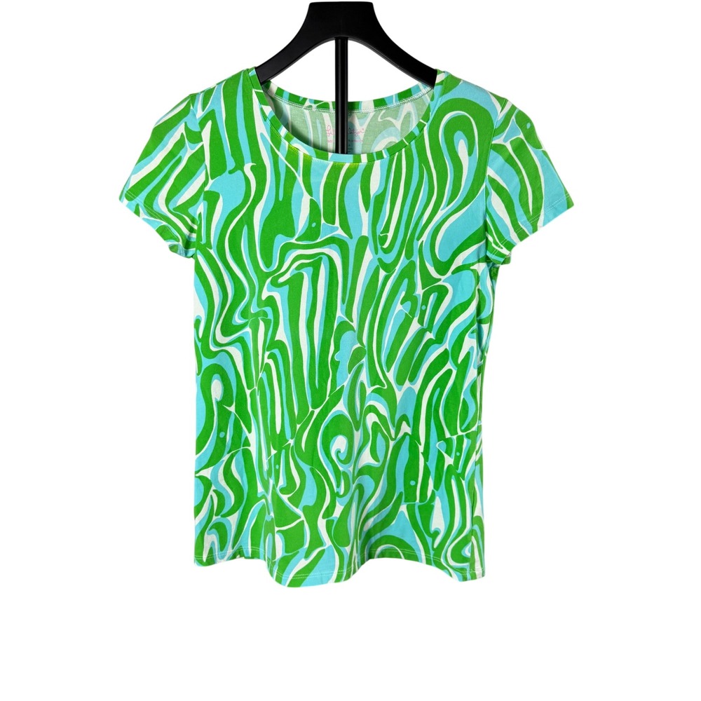 Lilly Pulitzer Womens Green Blue Abstract Swirl T-Shirt Size Small 70081